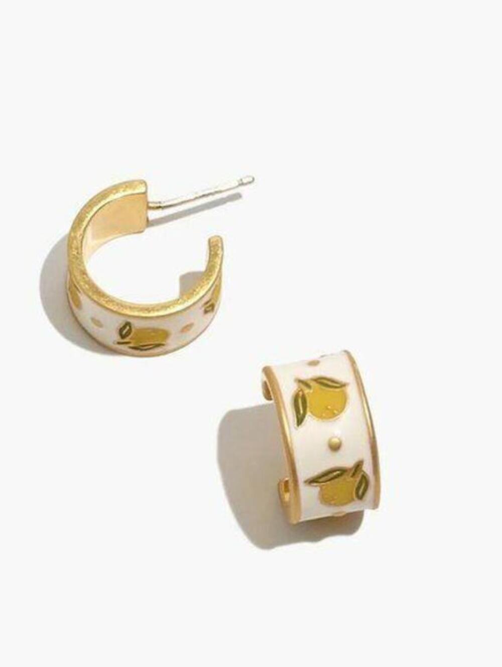 Madewell Enamel Lemon Huggie Hoop Earrings